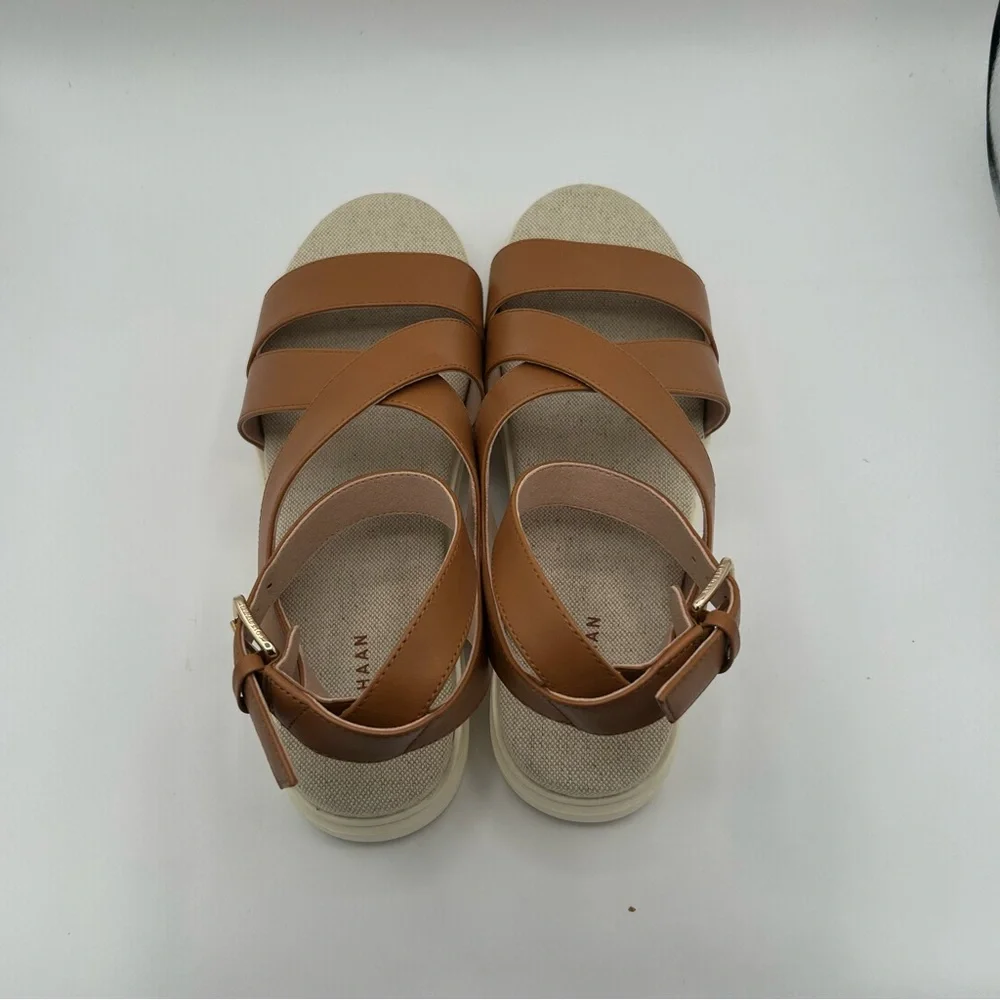 NWB Cole Haans Womens Grandpro rally castine heeled sandals size 7.5 Pecan ivory